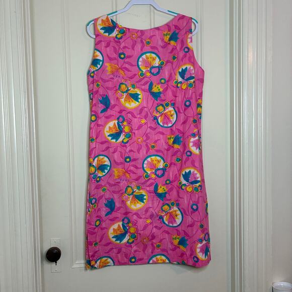 Donna Lee of California Sun Dress Vintage MOD Pink Floral 1960s-1970s Size 16 - Picture 5 of 8